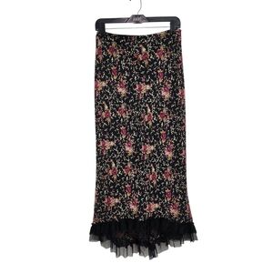 Jody California Vintage Women's Floral Black Ruffle Y2K Maxi Skirt Sz L